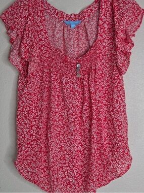 Draper James RSVP Lightweighted Red Floral Women's Blouse